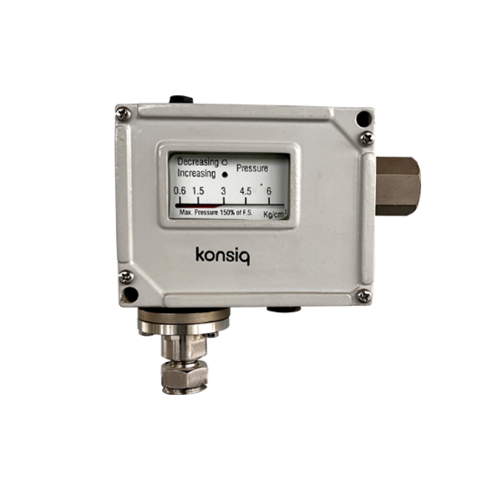Picture of DIFFERENTIAL PRESSURE SWITCH | 0.7-7 BAR | 25 BAR | DIE CAST ALUMINIUM | SS316L | ADJUSTABLE | 1 SPDT